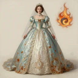 character concept sheet of a princess in wedding dress. by ( rembrandt painting ( 1 0 0 ) ( fractal flame ) ), highly detailded, turquoise rust