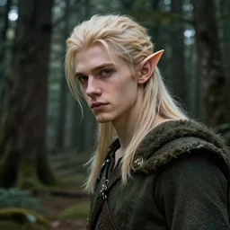 beautiful teenage male elf with platinum blonde hair exploring the forest, beautiful, detailed portrait, cell shaded, 4 k, concept art, by wlop, ilya kuvshinov, artgerm, krenz cushart, greg rutkowski, pixiv. cinematic dramatic atmosphere, sharp focus, volumetric lighting, cinematic lighting, studio quality