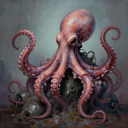 Painting, Creative Design, Human octopus hybrid, Biopunk, Body horror, by Marco Mazzoni