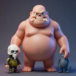 hyperrealistic rendering, fat cronenberg flesh monster smooth fallout super mutant by art of skinner and richard corben and jeff easley, skull, white worms, eyeballs, eyeballs, product photography, action figure, sofubi, studio lighting, colored gels