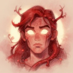 textured red on red dead vines shaping a human face, sketch illustration, soft glow, dappled light, disney concept art, backlit, indie studio, fantasy, rim lighting, pastel shades, powerful, emotional, powerful, epic composition, noise, texture, rule of thirds,