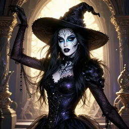 portrait of an absurdly beautiful, graceful, sophisticated, fashionable dark witch, hyperdetailed illustration by irakli nadar and vania zouravliov, matt wisniewski style, intricate linework, day - glow face paint, unreal engine 5 highly rendered, global illumination, radiant light, detailed and intricate environment