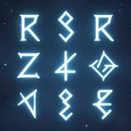 a set of rune symbols, futuristic, ethereal, magic