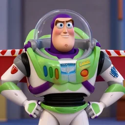 Film still close-up shot of Jack black as Buzz Lightyear in the movie Toy Story 3. Photographic, photography