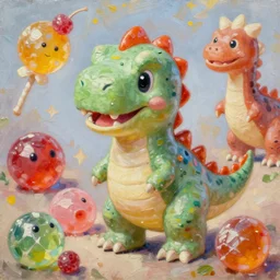 concept design of cute candy dinosaurs, oil painting by jama jurabaev, extremely detailed, brush hard, artstation, for aaa game, high quality, brush stroke