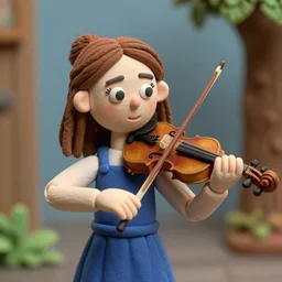 a girl playing the violin, claymation by nick park