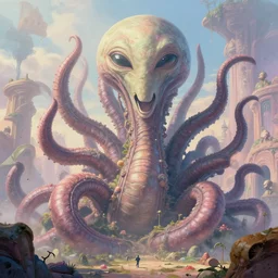 giant ancient alien tentacles artwork by walt disney, pastel colors, detailed background, extremely detailed, octane rendering, sharp focus, volumetric light, particles, unreal engine 5, rtx