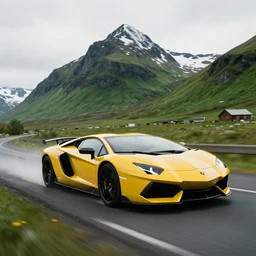 an hr giger lamborghini driving through the country side, fantasy artwork, nordic scenery, snowy green mountain, hd, hdr, ue 5, ue 6, unreal engine 5, cinematic 4 k wallpaper, 8 k, ultra detailed, high resolution, artstation, award winning