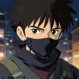 a anime portrait of a cyborg ninja, finely detailed features, closeup at the face, sharp focus, perfect art, city background, cinematic lighting, intricate, anime, illustration, artstation, trending on pixiv fanbox, painted by greg rutkowski, studio ghibli, yoji shinkawa, hayao miyazaki, 4 k,