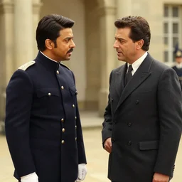 chiyaan vikram talking to a british officer in a 1921 movie directed by Christopher Nolan, cinematic