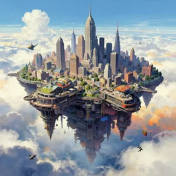 huge city, floating city on clouds, by wayne barlowe, peter mohrbacher, kelly mckernan, epic scene, 4 k, fantasy, colorful, environment, detailed