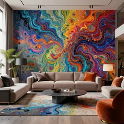 a beautiful insanely detailed photo from a modern living room surounded by intricate detailed color smashing fluid oilpaint, 3 d render, hyper realistic, detailed, sharp, intense colors, scifi, fantasy, insanely detailed, octane render, concept art, by peter mohrbacher, by wlop, by ruan jia