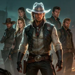 masterpiece concept art, a beautiful highly detailed sci - fi western man in translucent hat, confident pose, cinematic moody colors, realistic shaded lighting poster by ilya kuvshinov, magali villeneuve, artgerm, jeremy lipkin and michael garmash and rob rey,