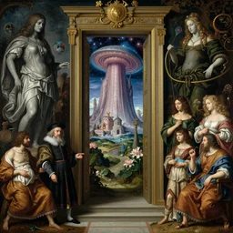 a cosmic doorway to a fantasy landscape, by annibale carracci, by h. r. giger, by karol bak, by kiki smith, by laurie lipton, by pieter bruegel the elder, in a symbolic and meaningful style, insanely detailed and intricate, hypermaximalist, elegant, ornate, hyper realistic, super detailed