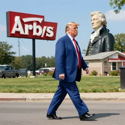 Donald Trump crossing the delaware there is an arbys sign in the background by Emanuel Leutze