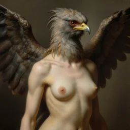 portrait of a pretty female harpy, small, young, wiry, upper body, d & d, sharp focus, finely detailed, classical matte painting, by boris vallejo