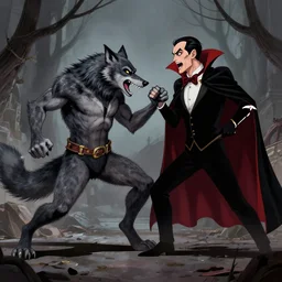 a werewolf fighting a vampire in the style of sanjulian, manuel perez clemente, artstation