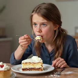 greta thunberg eating cakes painted by otto dix, detailed digital art, trending on Artstation