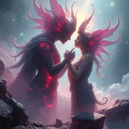 a psychedelic realm of love stored in a pocket at the edge of reality extraordinarily creative astral beings in love in the style of wlop greg rutkowski illustration epic fantasy hyper detailed smooth unreal engine volumetric sharp focus ray tracing