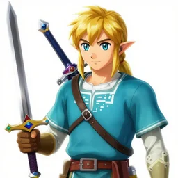 portrait link from the legend of zelda by yusuke murata and masakazu katsura, holding a sword in one hand and a shield at the other, artstation, highly - detailed, cgsociety, pencile and ink, city in the background, dark colors, intricate details
