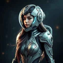 ornate beautiful hourglass feminine elegant cyborg in full body space suit, helmet, concept art, joshua rife, photoshoot, intricate, highlydetailed, space background, artstation 4 k raytracing, shadows, highlights, illumination