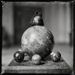 a black and white photo of a person in a ball, a marble sculpture by Dora Maar, featured on flickr, new objectivity, tintype photograph, ambrotype, calotype