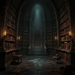 dark sinister vampire lair interior by Marc Simonetti, library, adventure game, inspired by Diablo concept art