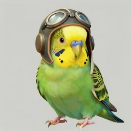 budgie wearing a pilot helmet, green feathers, digital painting, 8 k, trending on deviantart, trending on furaffinity, concept art.