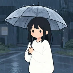 beautiful drawing style, girl holding umbrella, contrast, visible rain, vaporware cartoon japan background, kawaii rainy gloomy, rainy night - n 9