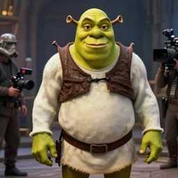 zoomed - out movie still of star wars with shrek on the set, highly detailed, extremely high quality, hd, 4 k, 8 k, canon 3 0 0 mm, professional photographer, 4 0 mp, lifelike, top - rated, award winning, realistic, detailed lighting, detailed shadows, sharp, no blur, edited, corrected, trending