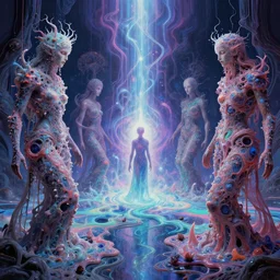 melting psychedelic realm possessed by astral beings trying to escape the end of time style of andree wallin wlop h. r. giger