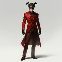 a highly detailed illustration of short wavy haired man wearing masquerade and red and black suit, dramatic standing pose, intricate, elegant, highly detailed, centered, digital painting, artstation, concept art, smooth, sharp focus, league of legends concept art, wlop