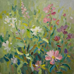 a flower garden. impasto.