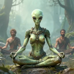 alien symbiotik druid meditating - conjuction, by renato muccillo and andreas rocha and eddie mendoza, trending on artstation hq, deviantart, unreal engine 5, 4 k uhd image