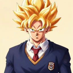 super saiyan 2 1 savage wearing school uniform, sharp focus, illustration, morandi color scheme, art station, by ilya kuvshinov