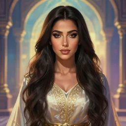 portait princess haifa wehbe, centred, very long hair, hd, unreal engine, art digital painting, final fantasy style, amazing background theme