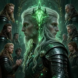 odin scandinavian god, symmetrical face, romantic, wisdom, magical, vikings myth, masterpiece, side profile, dark armor, luminescent, sickly green colors, by greg manchess, huang guangjian, gil elvgren, sachin teng, greg rutkowski, jesper ejsing, ilya kuvshinov, dnd