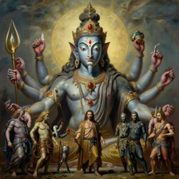 a beautiful cinematic masterpiece gothic headshot portrait of mythological majestic colossal hindu god of art aesthetics and creativity, by tim hildebrandt, by salvador dali, by caravaggio, by wayne barlowe, by bruce pennington, by greg rutkowski, oil on canvas, trending on artstation, featured on pixiv, brilliant lighting, sharp, hyper - detailed, cinematic composition, no frames, hd, 8 k