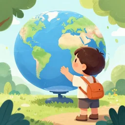 a kid discovering the world, digital illustration