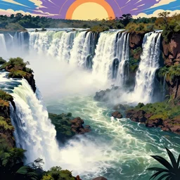 iguazu falls, retrowave epic art, trending on art station