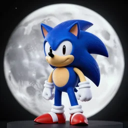 An extremely beautiful studio photo of Sonic the Hedgehog on the Moon, bokeh, 90mm, f/1.4