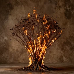 high quality studio photography of a burning bush, texture background