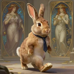rabbit wearing a tie walking, deep focus, turnaround, highly detailed, digital painting, artstation, concept art, matte, sharp focus, illustration, hearthstone, art by artgerm and greg rutkowski and alphonse mucha.