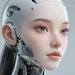 Macro portrait of a cyborg woman's face (half human half robot), rendered in unreal engine, rendered in octane render, rendered in blender, unreal engine, octane, blender, dark studio lighting, bright, glowing aura, vividly beautiful colors, bioluminescence, bioluminescent lighting, volumetric lighting