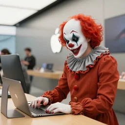 scary clown working at an apple store
