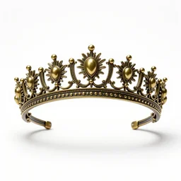 brass tiara, photorealistic, isolated on a pure white background, centered, entire object in frame, sharp focus, soft studio lighting