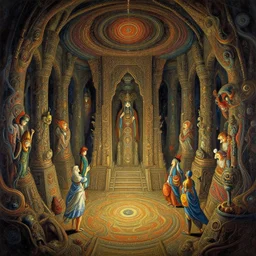 a painting of an ancient underground dungeon temple, intricate, elegant, highly detailed, swirly magic ripples, gaudy colors, organic painting, anime keyframe, by greg manchess, huang guangjian, gil elvgren, sachin teng, greg rutkowski, jesper ejsing, ilya kuvshinov