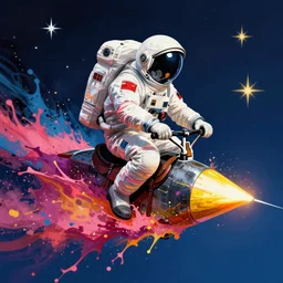 astronaut riding on a shooting star like a cowboy by josan gonzalez splash art graphic design color splash high contrasting art, fantasy, highly detailed, art by greg rutkowski