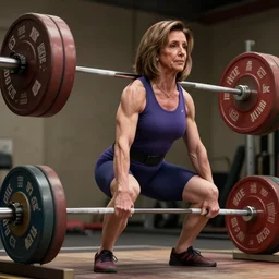 nancy pelosi deadlifting 5 0 0 pounds, realism, fine details, unreal, render, cinematic, epic, volumetric lighting