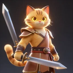 character concept portrait, a warrior cat holding a blade, bright glowing, 3 d rendered, 3 d rendering, dramatic lighting, unreal enginedigital painting, concept art, smooth, sharp focus, illustration, 8 k resolution, trending on art station, cinema 4 d, behance hd